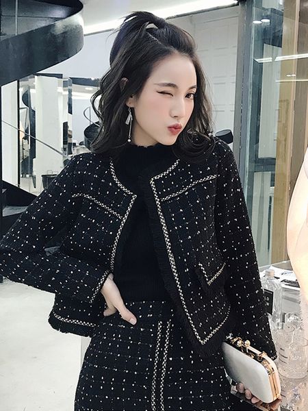 ladies elegant little fragrant coat tender autumn and winter new temperament fashion two parts high-waisted skirt set 2m9i, White 
ladies elegant little fragrant coat tender autumn and winter new temperament fashion two parts high-waisted skirt set 2m9i, White