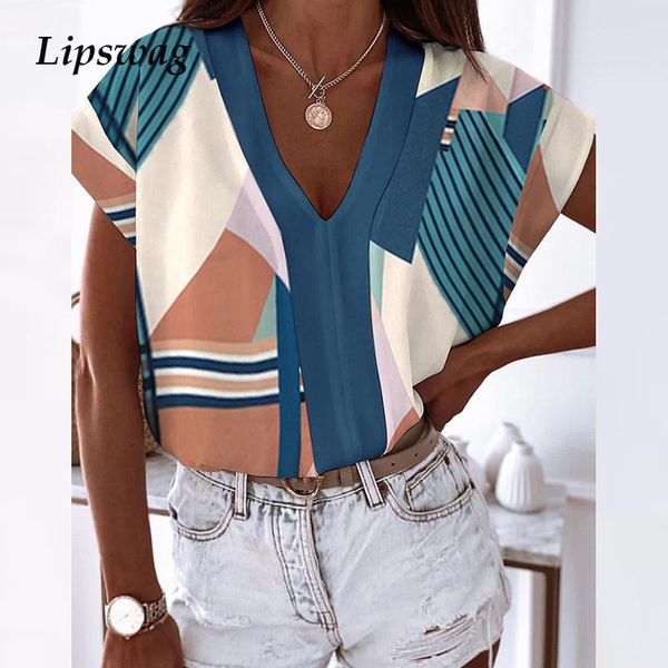 women's blouses & shirts summer office lady short sleeve print elegant v-neck casual plus size and fashion female streetwear clothes, White
women's blouses & shirts summer office lady short sleeve print elegant v-neck casual plus size and fashion female streetwear clothes, White
