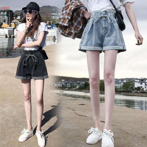 women's shorts women denim summer high waist lace-up loose rolling pants ropa mujer, White;black
women's shorts women denim summer high waist lace-up loose rolling pants ropa mujer, White;black