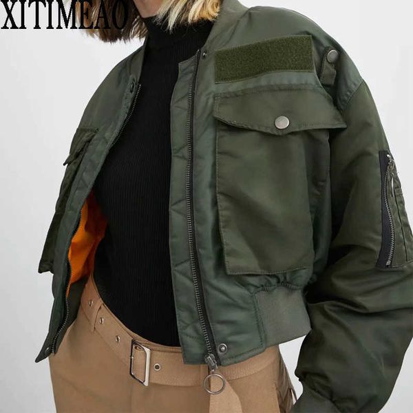 za spring autumn bomber jacket women army green warm zipper pockets winter coat female parkas femme chaqueta 210604, Black;brown
za spring autumn bomber jacket women army green warm zipper pockets winter coat female parkas femme chaqueta 210604, Black;brown