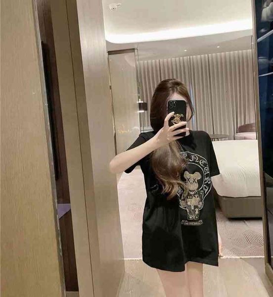 red 2021 summer women's net heavy industry drill ch sanskrit violence bear loose t-shirt, White;black
red 2021 summer women's net heavy industry drill ch sanskrit violence bear loose t-shirt, White;black