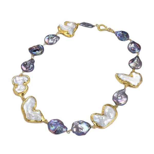 chokers jk real 19.5'' freshwater natural white baroque keshi pearl black coin gold plated rough necklace, Golden;silver
chokers jk real 19.5'' freshwater natural white baroque keshi pearl black coin gold plated rough necklace, Golden;silver
