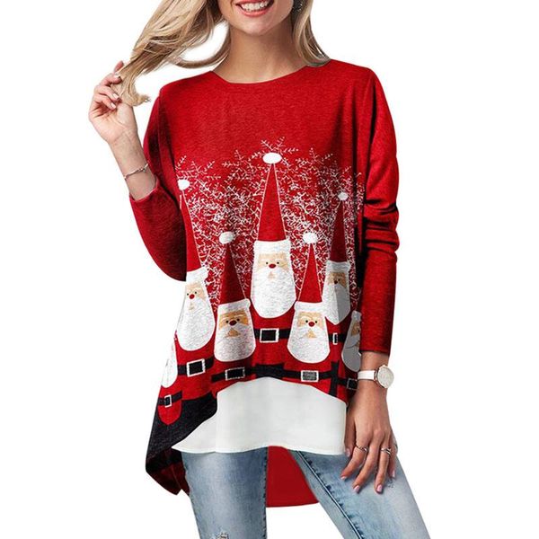 women's t-shirt women christmas print long sleeve fake two piece round neck j55, White
women's t-shirt women christmas print long sleeve fake two piece round neck j55, White