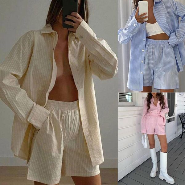 women's tracksuits 2021 women summer solid sets shirt+shorts shorts set striped long sleeve shirt high waist two piece, Gray
women's tracksuits 2021 women summer solid sets shirt+shorts shorts set striped long sleeve shirt high waist two piece, Gray