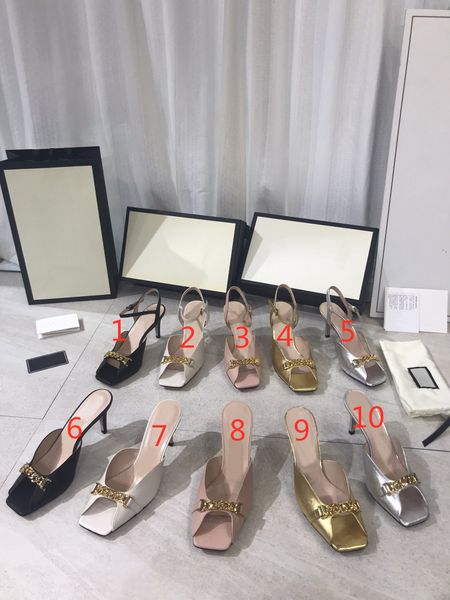 womens slippers back air fashion spring and summer new high-heeled semi open toe decorative iron chain buckle sandals luxury designer anti s, Black
womens slippers back air fashion spring and summer new high-heeled semi open toe decorative iron chain buckle sandals luxury designer anti s, Black