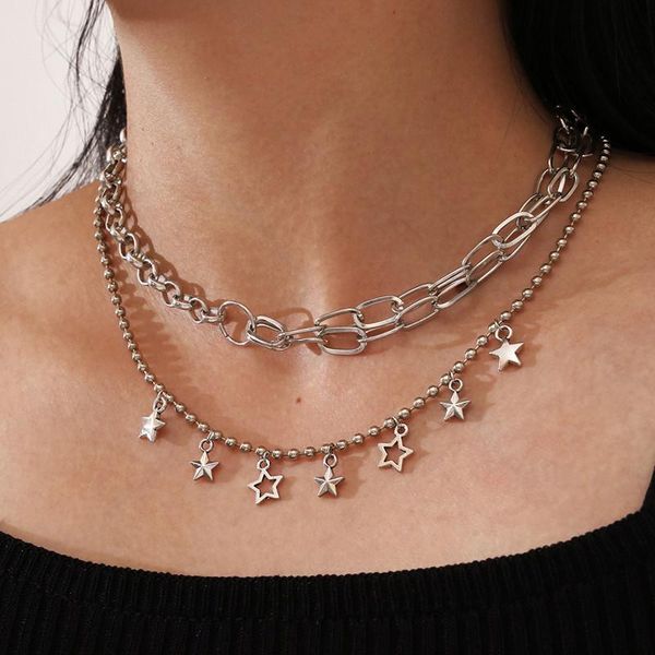 chokers fashion vintage five-pointed star pendant necklace punk style clavicle chain choker jewelry accessories, Golden;silver
chokers fashion vintage five-pointed star pendant necklace punk style clavicle chain choker jewelry accessories, Golden;silver