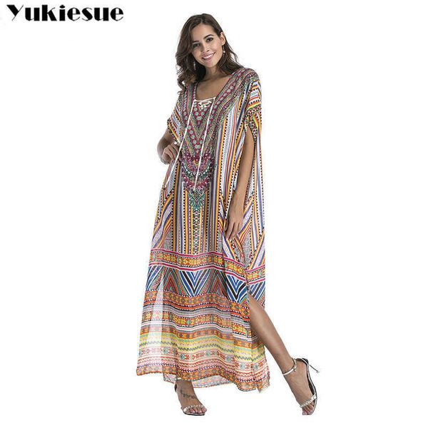 women long maxi dresses bohemia v-neck three quarter sleeve floral print ethnic summer beach female split stylish style dress 210608, Black;gray
women long maxi dresses bohemia v-neck three quarter sleeve floral print ethnic summer beach female split stylish style dress 210608, Black;gray
