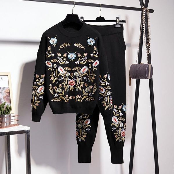women's two piece pants tracksuit knitting outfits women handwork embroidery flowers sweater pencil set loose casual knitted suit femal, White
women's two piece pants tracksuit knitting outfits women handwork embroidery flowers sweater pencil set loose casual knitted suit femal, White