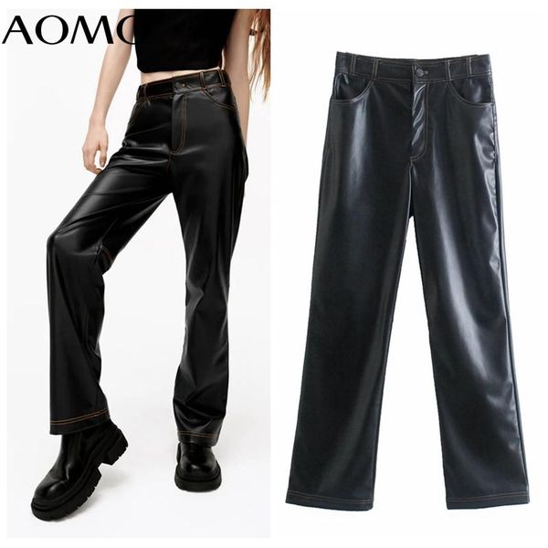 women's pants & capris aomo 2021 fashion women pu leather suit trousers pockets office lady elegant je226a, Black;white
women's pants & capris aomo 2021 fashion women pu leather suit trousers pockets office lady elegant je226a, Black;white
