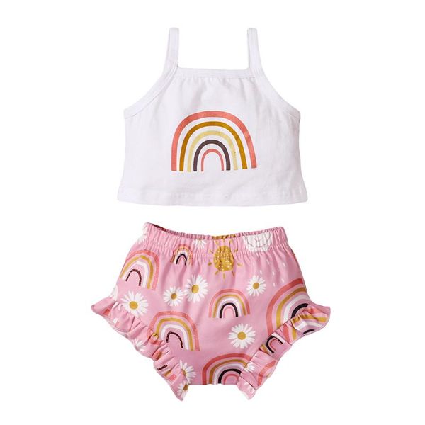 clothing sets 2 pcs born summer outfits baby girls rainbow print spaghetti strap square collar camisole + ruffled shorts infant, White
clothing sets 2 pcs born summer outfits baby girls rainbow print spaghetti strap square collar camisole + ruffled shorts infant, White
