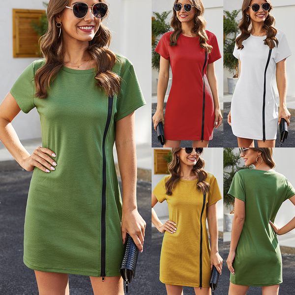 women short sleeveless tshirt dress zipper split crew neck pack hip dresses ladies summer clothes, White;black
women short sleeveless tshirt dress zipper split crew neck pack hip dresses ladies summer clothes, White;black