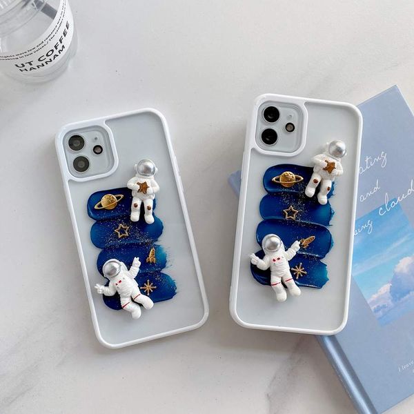 3d astronaut planet space luxury phone cases for iphone 13 11 pro max 8 7 plus 12 13pro x xs xr se2020 white shockproof shell cover