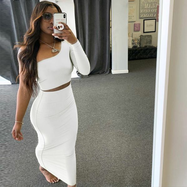 women two piece set crop long sleeve one shoulder elegant maxi skirt bodycon streetwear autumn winter matching 2021 new, Black
women two piece set crop long sleeve one shoulder elegant maxi skirt bodycon streetwear autumn winter matching 2021 new, Black