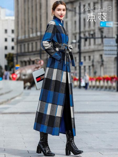 women's wool & blends chinoiserie overcoat middle long large check cashmere with vertical collar, slim and slim,, Black
women's wool & blends chinoiserie overcoat middle long large check cashmere with vertical collar, slim and slim,, Black