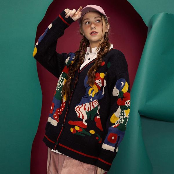 women's sweaters 2021 peppy/college style knitted sweater cardigan oversized streetwear jumper funny clown print cotton men's hara, White;black
women's sweaters 2021 peppy/college style knitted sweater cardigan oversized streetwear jumper funny clown print cotton men's hara, White;black
