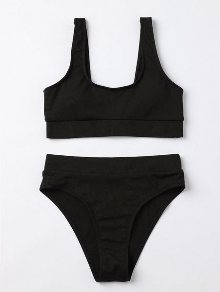solid rib bikini swimsuit b0fb#, White;black