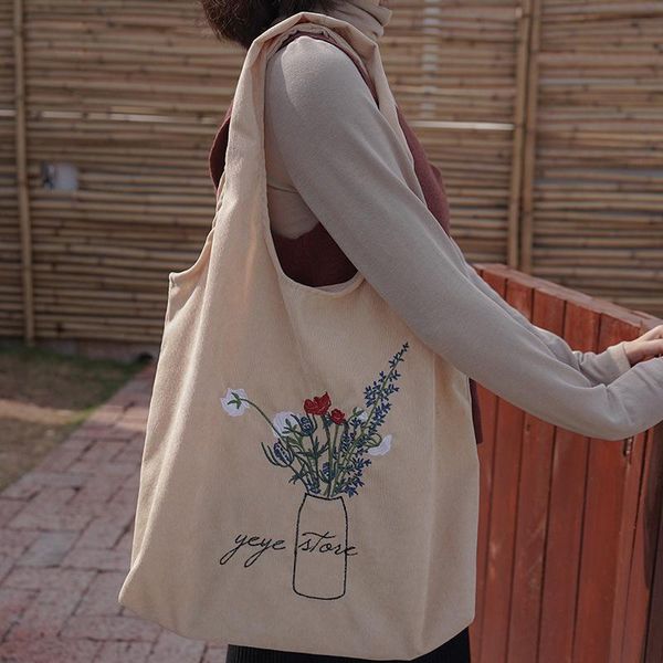 women corduroy shoulder bag ladies embroidery canvas shopping bags female eco cotton cloth handbag foldable tote large capacity
women corduroy shoulder bag ladies embroidery canvas shopping bags female eco cotton cloth handbag foldable tote large capacity
