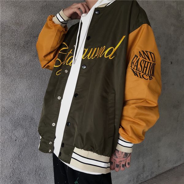 new 2021 male and female autumn korean version trend of the wild retro loose embroidery jacketffd9, Black;brown