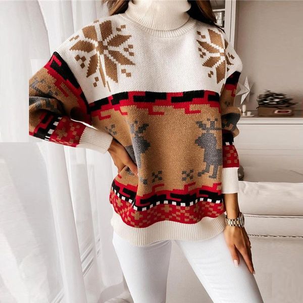 women's sweaters christmas turtleneck elk print knit loose women sweater winter fashion warm pullover casual lady chic all-match, White;black
women's sweaters christmas turtleneck elk print knit loose women sweater winter fashion warm pullover casual lady chic all-match, White;black