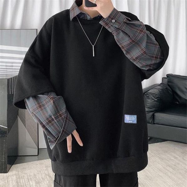 men's hoodies & sweatshirts fashion turn-down collar sweatshirt men autumn winter warm fake two pieces plaid print patchwork loose pull, Black
men's hoodies & sweatshirts fashion turn-down collar sweatshirt men autumn winter warm fake two pieces plaid print patchwork loose pull, Black