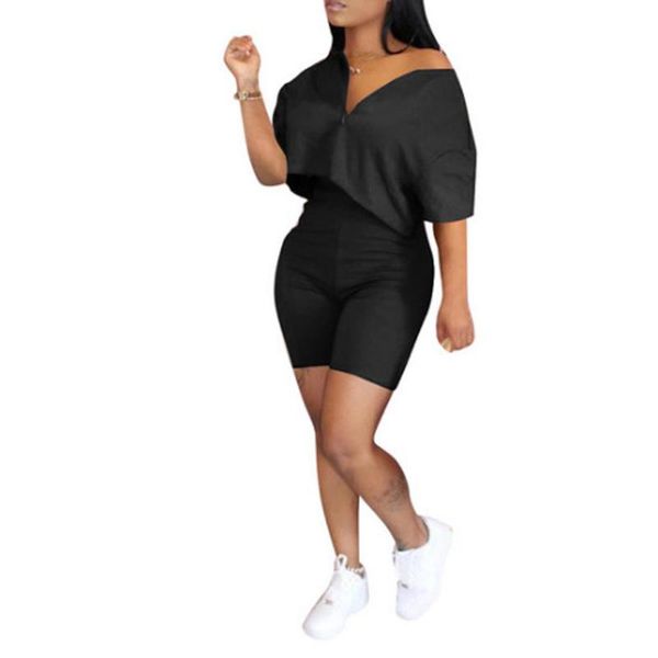 gym clothing women casual 2 piece solid color outfit, v neck short sleeve crop + tight pant clothes sets, White;black
gym clothing women casual 2 piece solid color outfit, v neck short sleeve crop + tight pant clothes sets, White;black