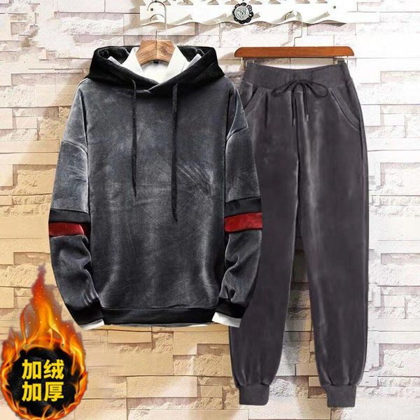 autumn winter men's gold double-sided velvet sweater thickened warmth leisure comfortable sports two-piece suit large size 4xl, Gray
autumn winter men's gold double-sided velvet sweater thickened warmth leisure comfortable sports two-piece suit large size 4xl, Gray