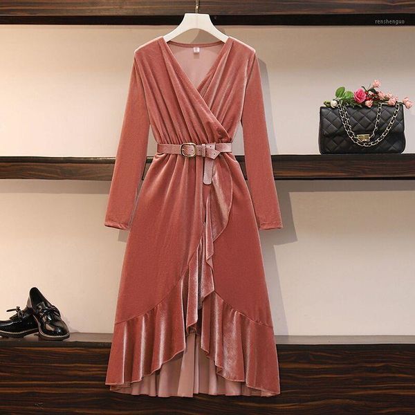 spring elegant v-neck ruffle velvet dress women plus size 4xl chic long sleeve party criss-cross irregular with belt casual dresses, Black;gray
spring elegant v-neck ruffle velvet dress women plus size 4xl chic long sleeve party criss-cross irregular with belt casual dresses, Black;gray