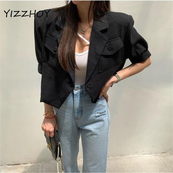 women's suits & blazers yizzhoy summer women casual one button solid color pocket coats office lady tailored collar puff sleeve short, White;black
women's suits & blazers yizzhoy summer women casual one button solid color pocket coats office lady tailored collar puff sleeve short, White;black