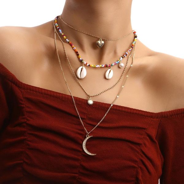 pendant necklaces vintage boho multilayer seed bead choker shell moon heart chain necklace for women gold color collar fashion jewelry, Silver
pendant necklaces vintage boho multilayer seed bead choker shell moon heart chain necklace for women gold color collar fashion jewelry, Silver