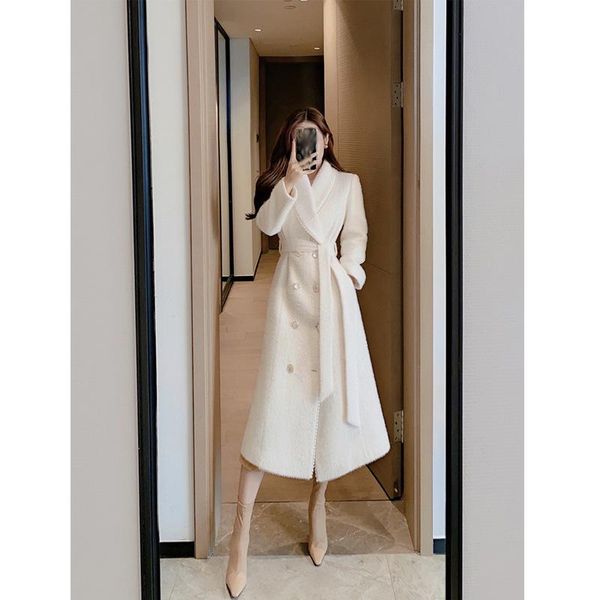 women's wool & blends white woollen coat autumn and winter 2021 mid long woolen, Black
women's wool & blends white woollen coat autumn and winter 2021 mid long woolen, Black