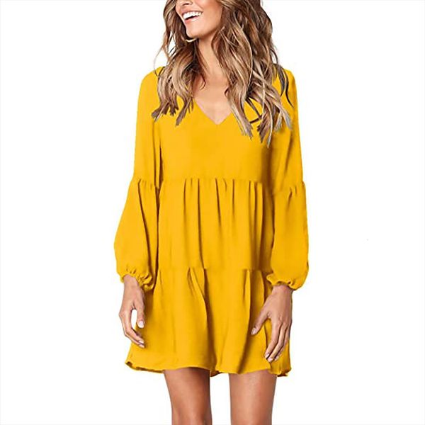 yellow vestidos solid womens dress v neck lantern long sleeve flowy swing loose shirt mini vestido de mujer, Black;gray
yellow vestidos solid womens dress v neck lantern long sleeve flowy swing loose shirt mini vestido de mujer, Black;gray