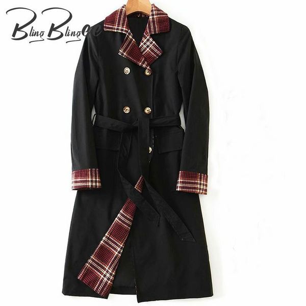 women's trench coats blingblingee autumn mid length plaid patchwork double breasted women casual jackets with sashes female 2021, Tan;black
women's trench coats blingblingee autumn mid length plaid patchwork double breasted women casual jackets with sashes female 2021, Tan;black