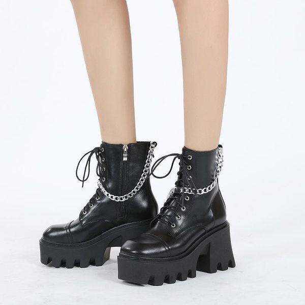 boots 2021 autumn winter gothic women ankle fashion metal chain patent leather female short punk style ladies shoes, Black
boots 2021 autumn winter gothic women ankle fashion metal chain patent leather female short punk style ladies shoes, Black