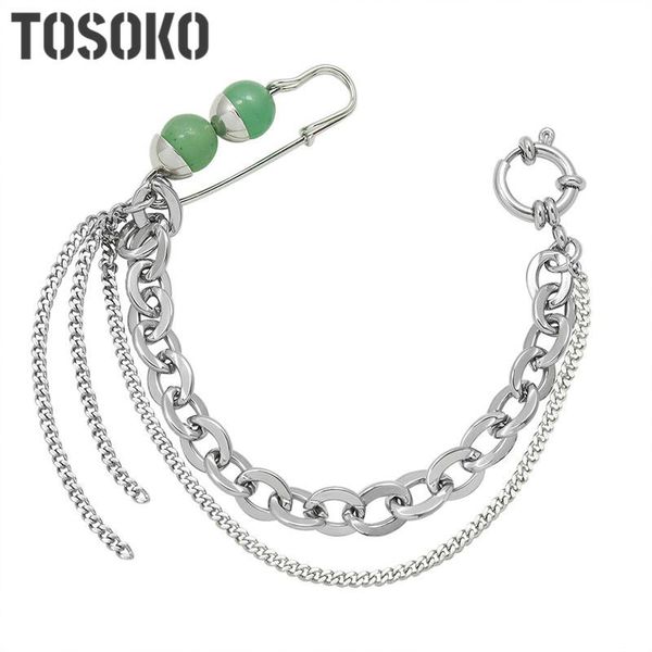 link, chain tosoko stainless steel jewelry green white seashell round bead bracelet women's fashion double-layer tassel bse297, Black
link, chain tosoko stainless steel jewelry green white seashell round bead bracelet women's fashion double-layer tassel bse297, Black