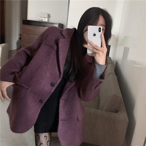 single breasted padded woolen suit jacket female autumn and winter loose korean retro thick blazer coat women outerwear y1216, White;black
single breasted padded woolen suit jacket female autumn and winter loose korean retro thick blazer coat women outerwear y1216, White;black
