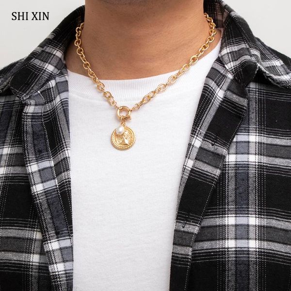 pendant necklaces shixin hip-hop chain choker necklace men punk coin/pearl for women fashion on neck jewelry gifts, Silver
pendant necklaces shixin hip-hop chain choker necklace men punk coin/pearl for women fashion on neck jewelry gifts, Silver