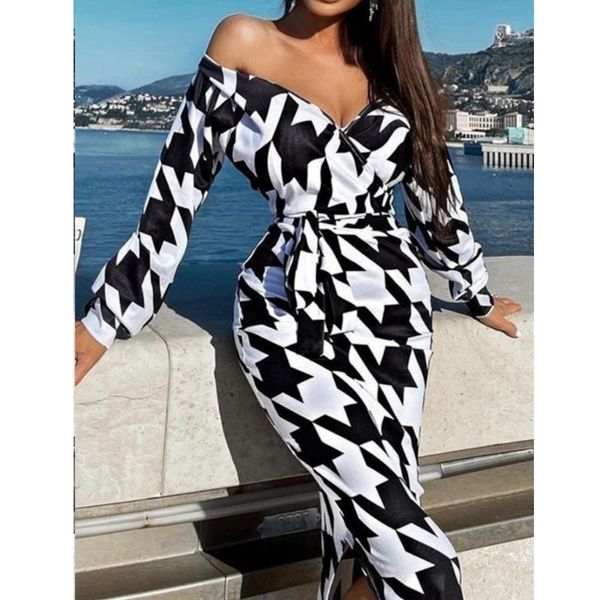 casual dresses slit dress women's fashion deep v bird check long sleeve off shoulder skirt wrap hip, Black;gray
casual dresses slit dress women's fashion deep v bird check long sleeve off shoulder skirt wrap hip, Black;gray