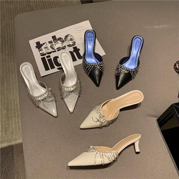 slippers transparent women sandals thin high heels pointed toe slip on mules casual shallow shoes woman size 39, Black
slippers transparent women sandals thin high heels pointed toe slip on mules casual shallow shoes woman size 39, Black