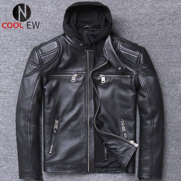 men's leather & faux luxury mens cowhide genuine jacket hoody motorcycle biker outwear coat slim fit real plus size 5xl coats, Black
men's leather & faux luxury mens cowhide genuine jacket hoody motorcycle biker outwear coat slim fit real plus size 5xl coats, Black