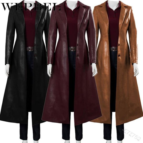 wepbel autumn fashion single-breasted solid color long faux leather coat women's casual long sleeve slim turn-down collar coat, Black
wepbel autumn fashion single-breasted solid color long faux leather coat women's casual long sleeve slim turn-down collar coat, Black