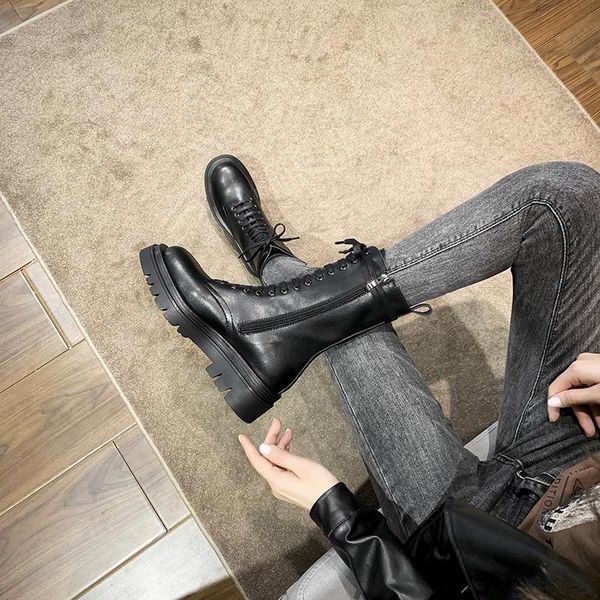 boots 2021 mid-tube women's autumn and winter fashion lace-up zipper botas mujer sports platform heel shoes, Black
boots 2021 mid-tube women's autumn and winter fashion lace-up zipper botas mujer sports platform heel shoes, Black
