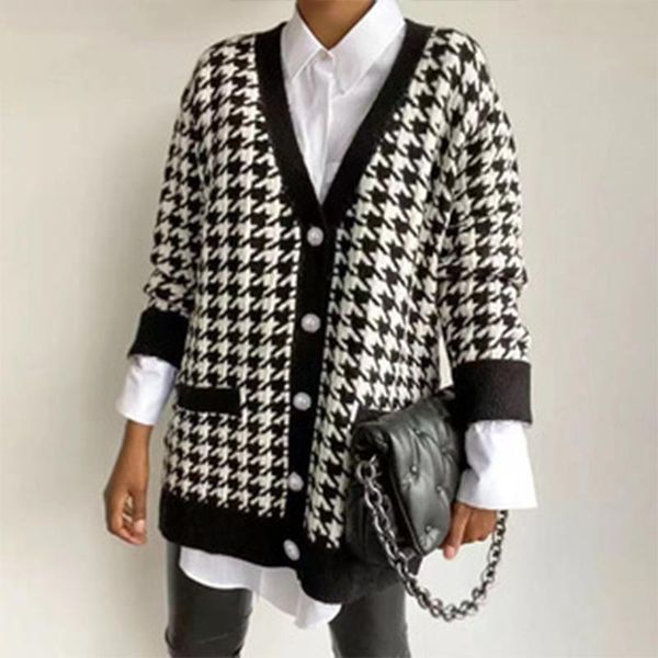women's knits & tees houndstooth v-neck sweater cardigan 2021 autumn knitted long sleeve single breasted sweaters oversized jumper casu, White
women's knits & tees houndstooth v-neck sweater cardigan 2021 autumn knitted long sleeve single breasted sweaters oversized jumper casu, White