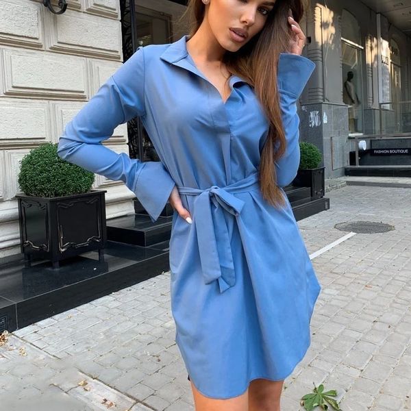 2021 new a-line sashes flare sleeve autumn solid color v-neck office lady work wear casual basic women mini ljys, Black;gray 
2021 new a-line sashes flare sleeve autumn solid color v-neck office lady work wear casual basic women mini ljys, Black;gray