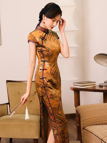 ethnic clothing qipao evening dresses silk cheongsam dress golden printing large size cheongsams high end show long chinese, Red
ethnic clothing qipao evening dresses silk cheongsam dress golden printing large size cheongsams high end show long chinese, Red