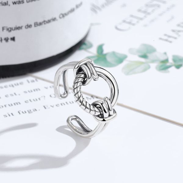 ring korean s925 silver circle hemp rope used thai design trend