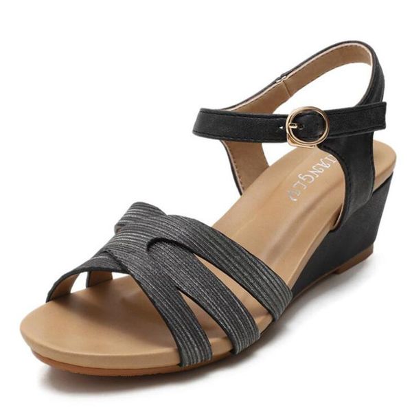 women's sandals summer ladies girls leather vintage wedges sandals buckle casual women shoes solid female ladies platform shoes, Black
women's sandals summer ladies girls leather vintage wedges sandals buckle casual women shoes solid female ladies platform shoes, Black