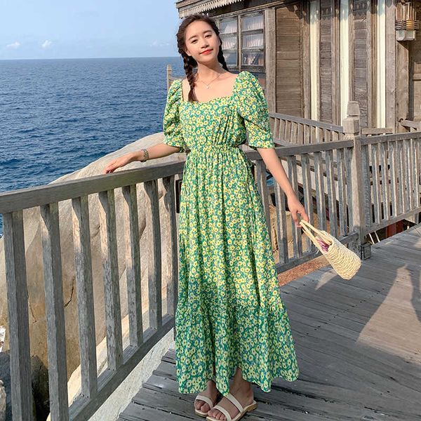 green french floral drs women's summer gentle style long a-line skirt fashion age reducing, Black
green french floral drs women's summer gentle style long a-line skirt fashion age reducing, Black
