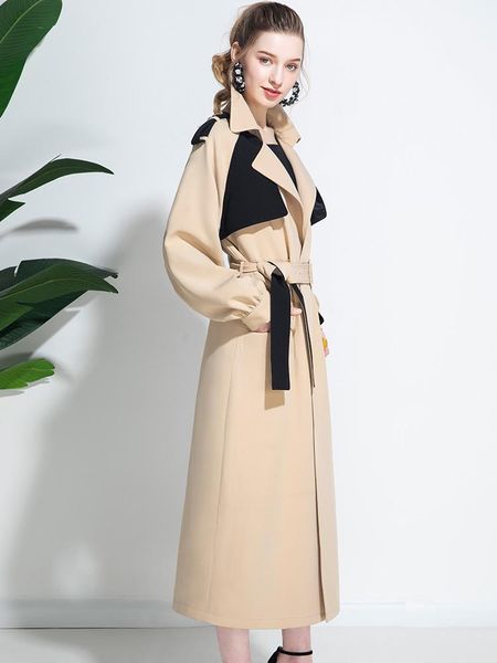 women's trench coats 2021 autumn light khaki medium and long windbreaker loose design temperament splicing coat atmosphere, Tan;black
women's trench coats 2021 autumn light khaki medium and long windbreaker loose design temperament splicing coat atmosphere, Tan;black