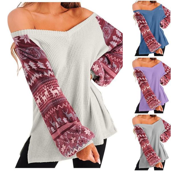 women's sweaters ladies v-neck side slit knit pullover knitted christmas print loose blouse stitching lantern sleeve sweater, White;black
women's sweaters ladies v-neck side slit knit pullover knitted christmas print loose blouse stitching lantern sleeve sweater, White;black