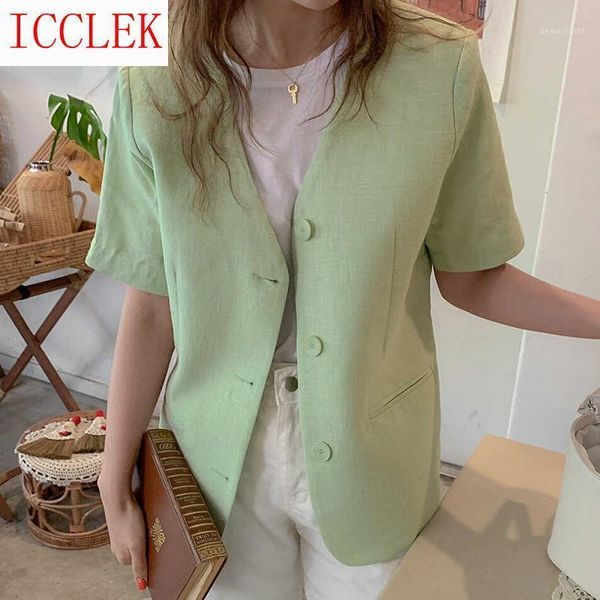 korean chic summer small fresh green skin v-neck loose three grain button thin cotton short sleeve suit coat women's suits & blazers, White;black
korean chic summer small fresh green skin v-neck loose three grain button thin cotton short sleeve suit coat women's suits & blazers, White;black